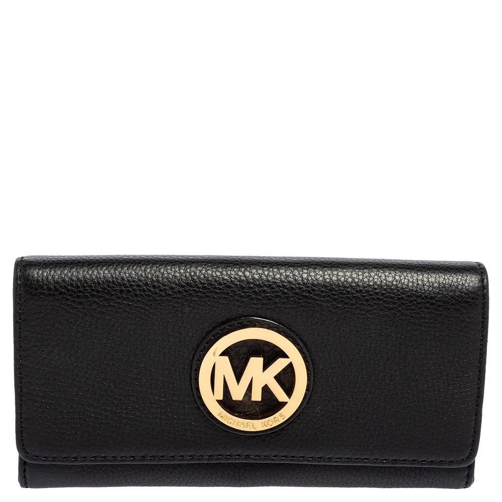 Michael Kors Black Grained Fulton Flap Continental Wallet